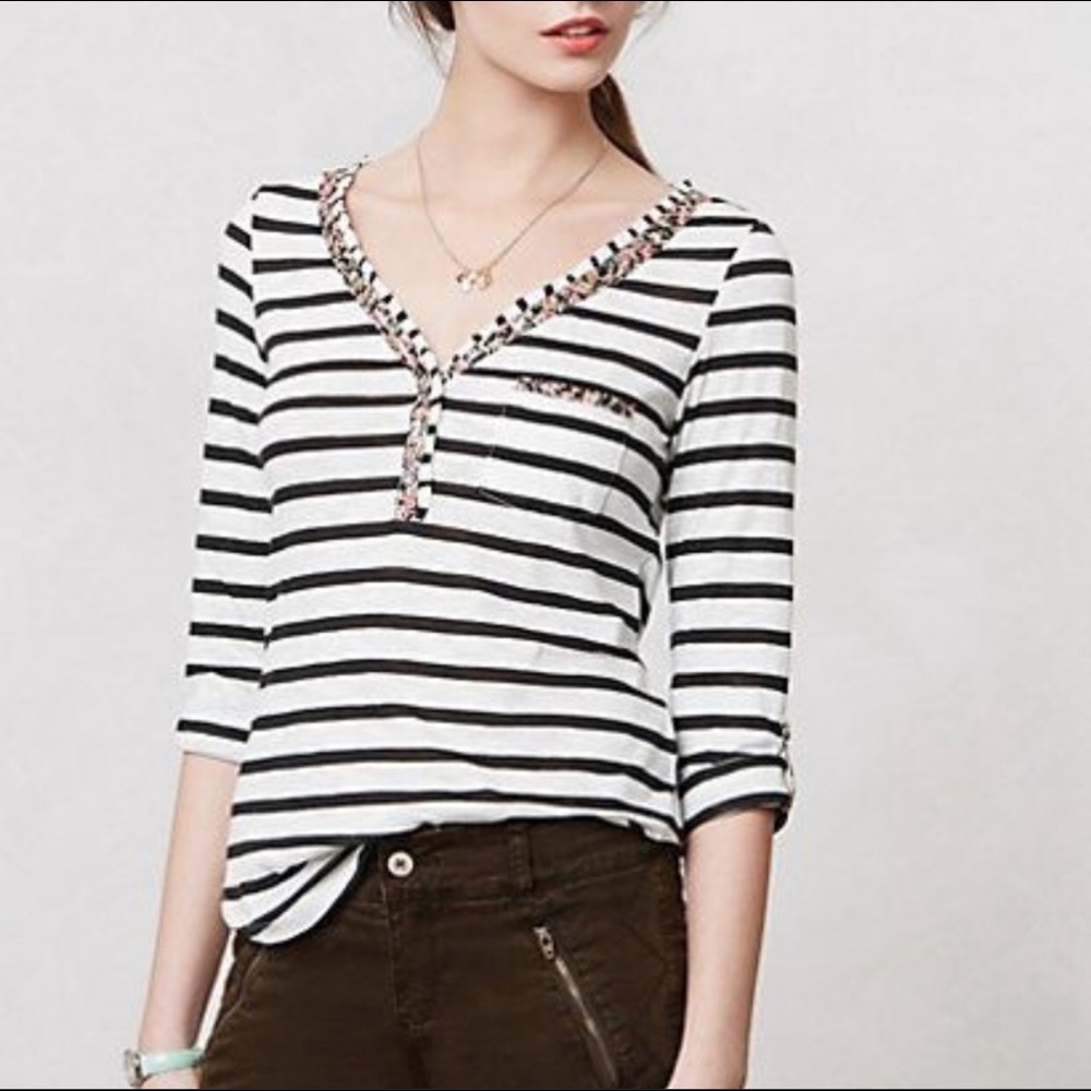 Postmark striped floral Henley shirt, small